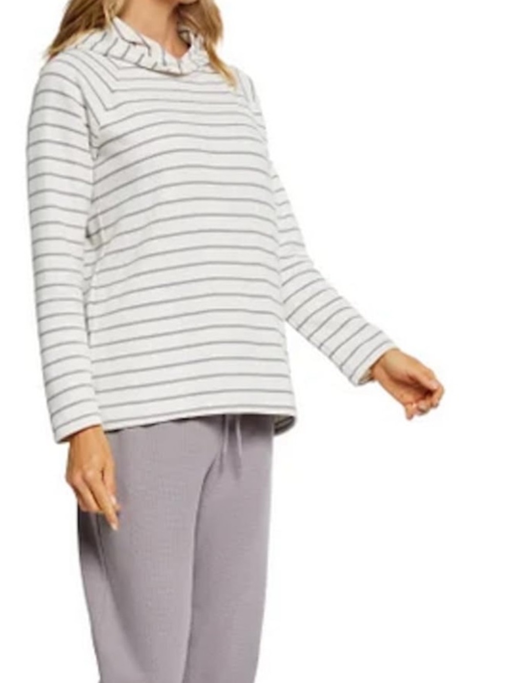 Women's Striped Cozy Long-Sleeve Top - White/Gray